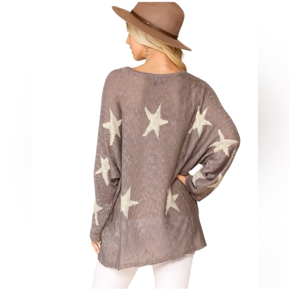 New Lavender Loose Knit Oversized Tunic Sweater Cream Star Print Size Medium - Picture 3 of 10